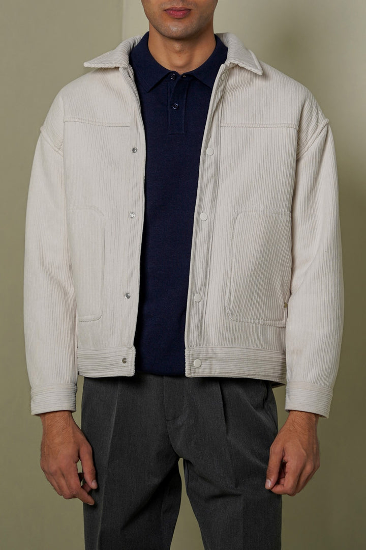 CREAM-FUR-LINED CORDUROY JACKET