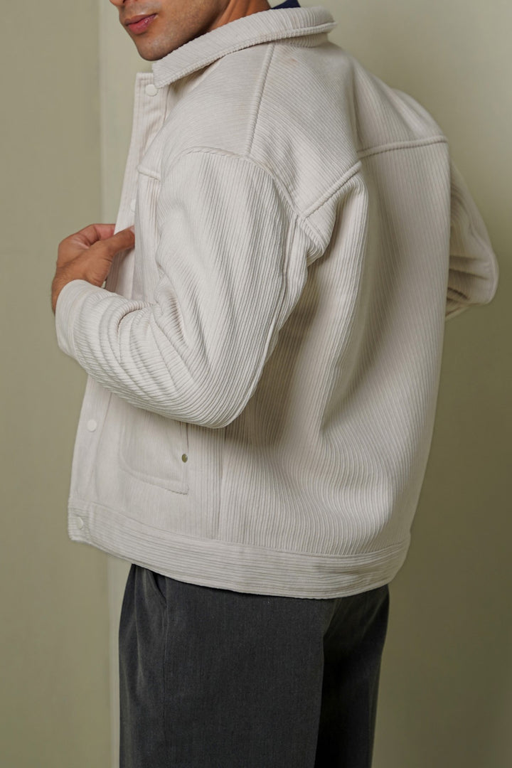 CREAM-FUR-LINED CORDUROY JACKET