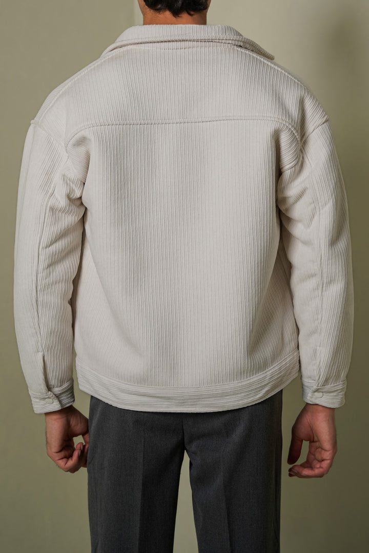 CREAM-FUR-LINED CORDUROY JACKET