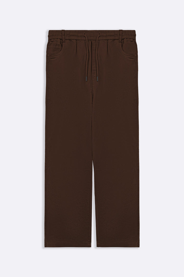 BROWN RELAXED TWILL PANTS