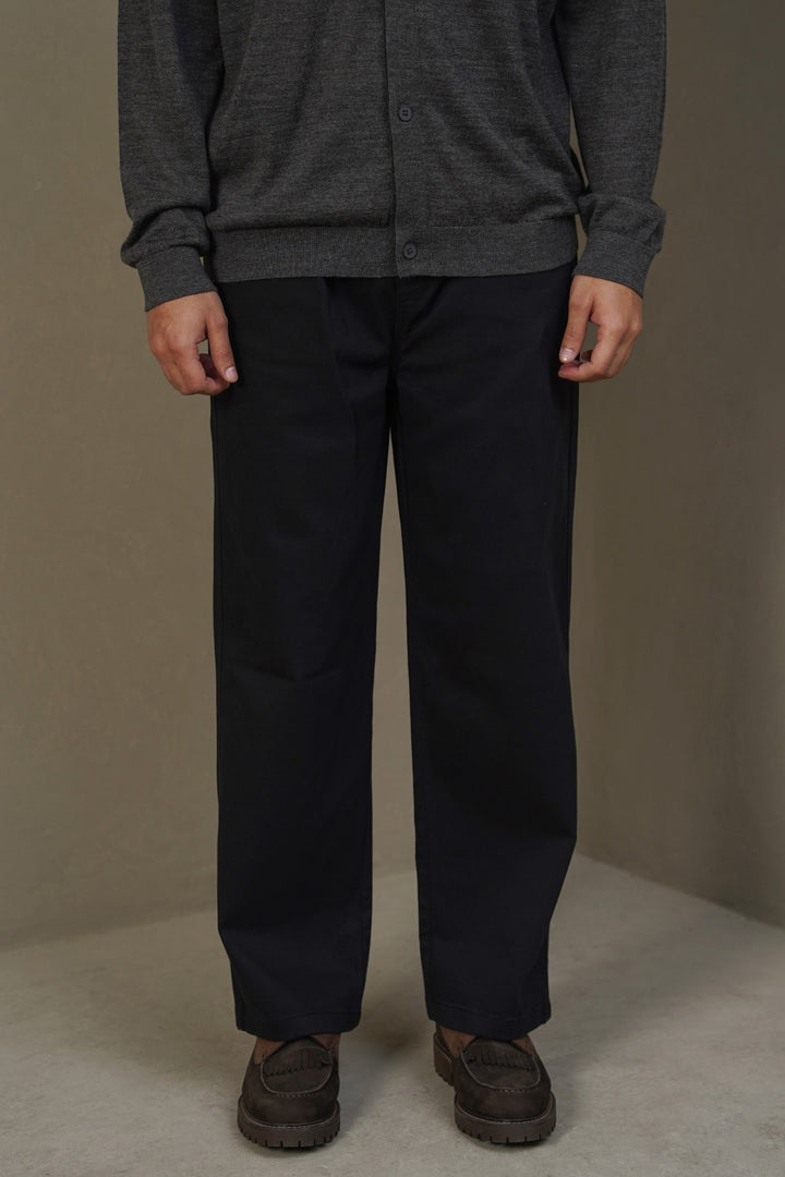 BLACK RELAXED TWILL PANTS