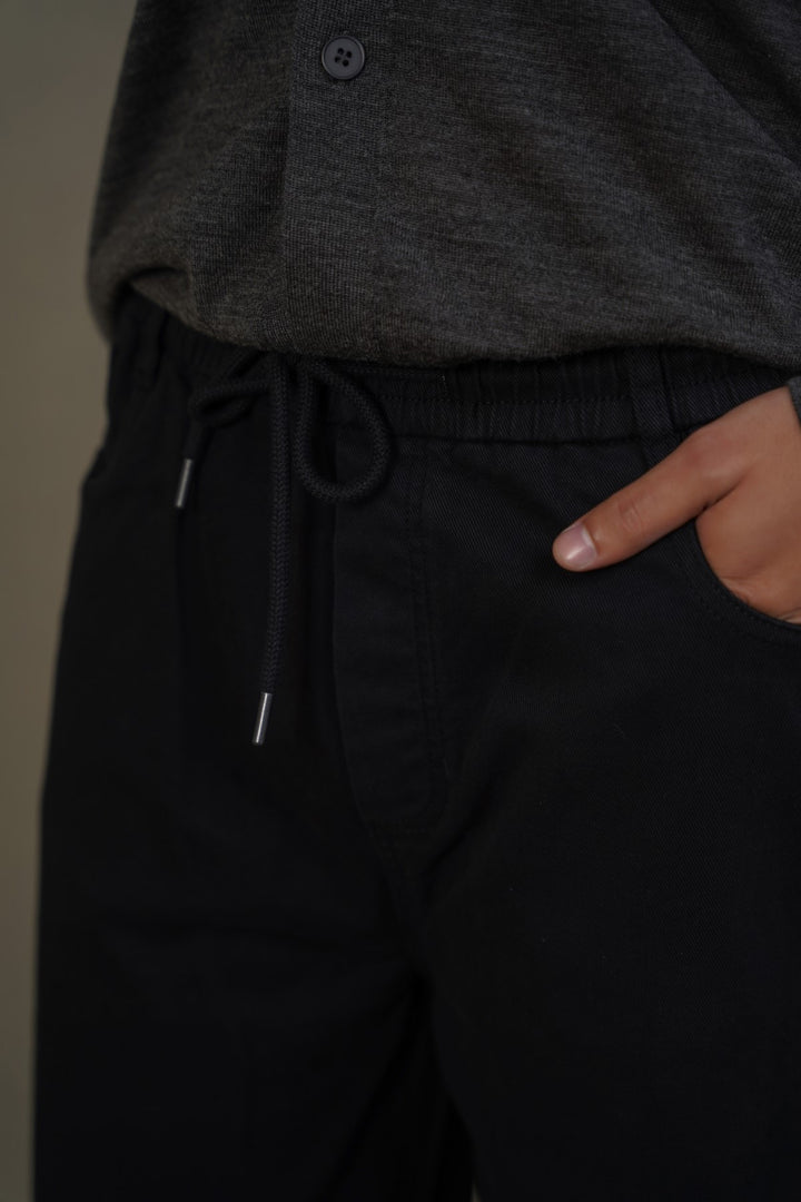 BLACK RELAXED TWILL PANTS