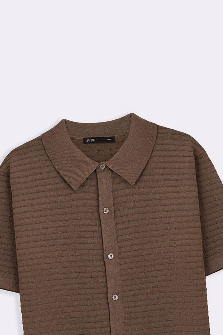ASH BROWN-WAFFLE-KNIT SHIRT