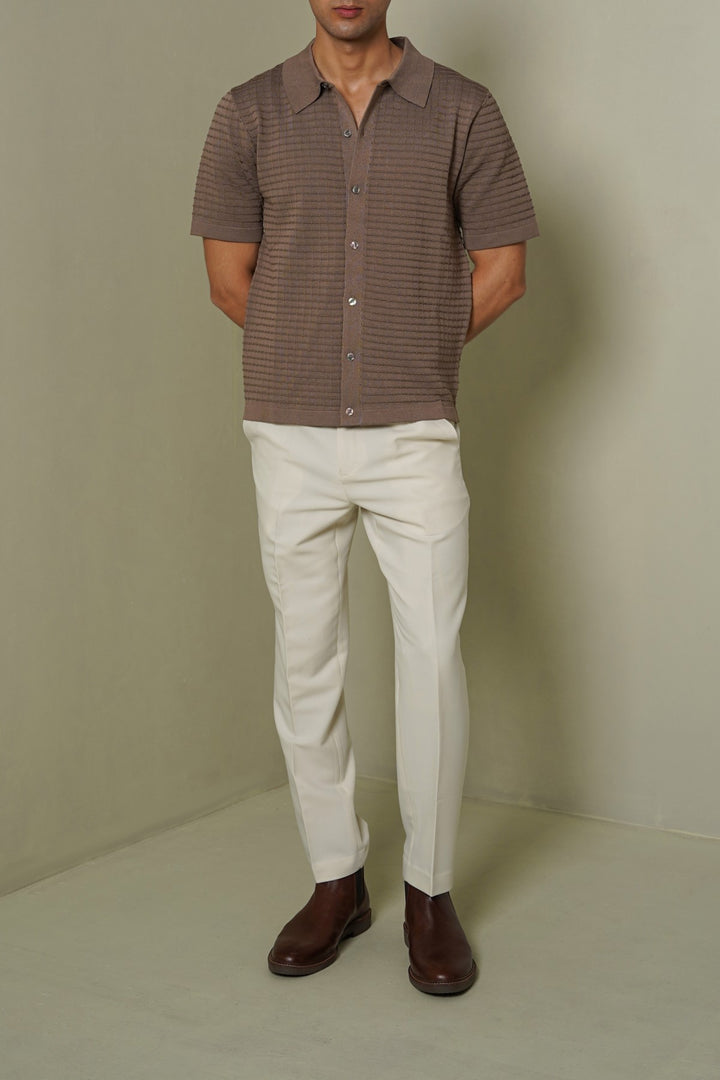 ASH BROWN-WAFFLE-KNIT SHIRT