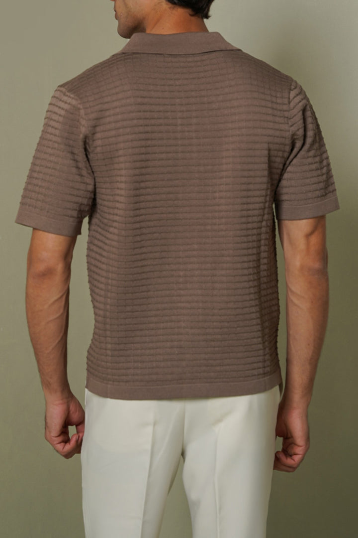 ASH BROWN-WAFFLE-KNIT SHIRT