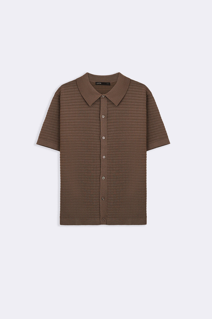 ASH BROWN-WAFFLE-KNIT SHIRT