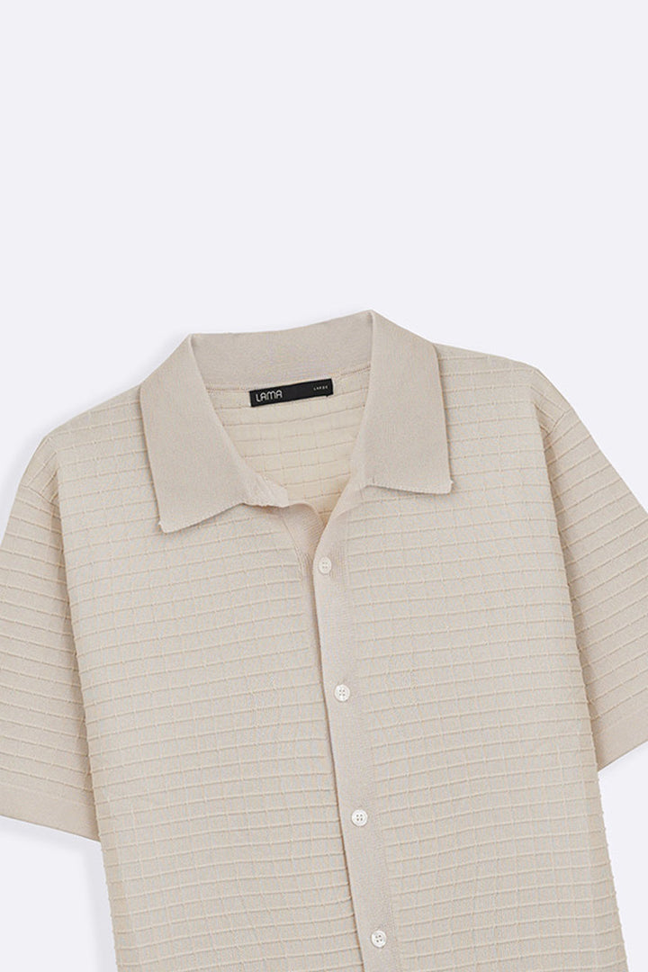 CREAM-WAFFLE-KNIT SHIRT