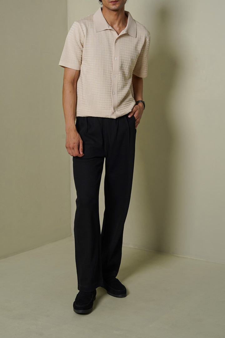 CREAM-WAFFLE-KNIT SHIRT