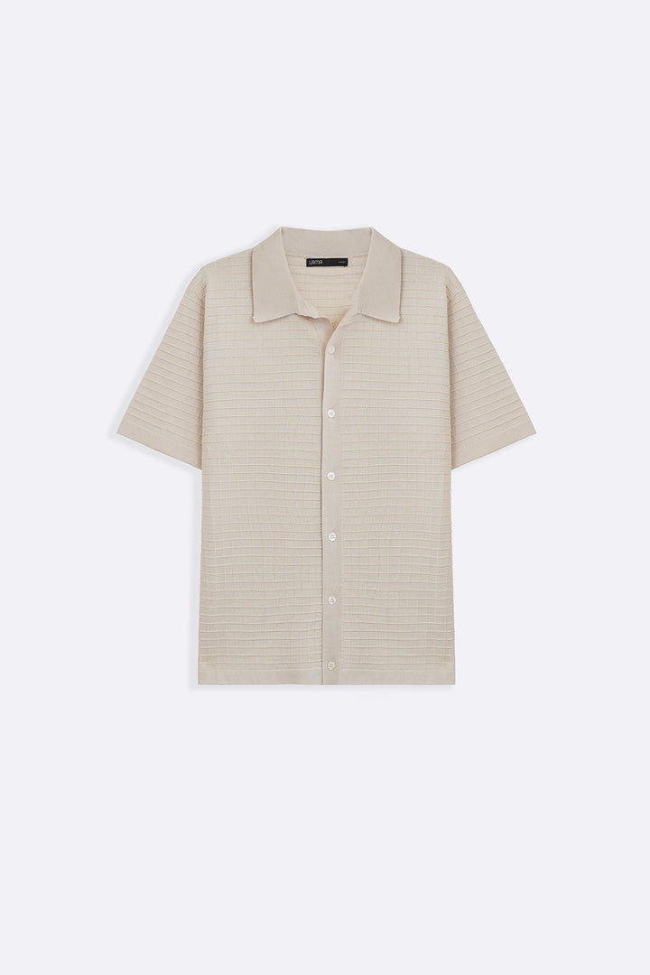 CREAM-WAFFLE-KNIT SHIRT