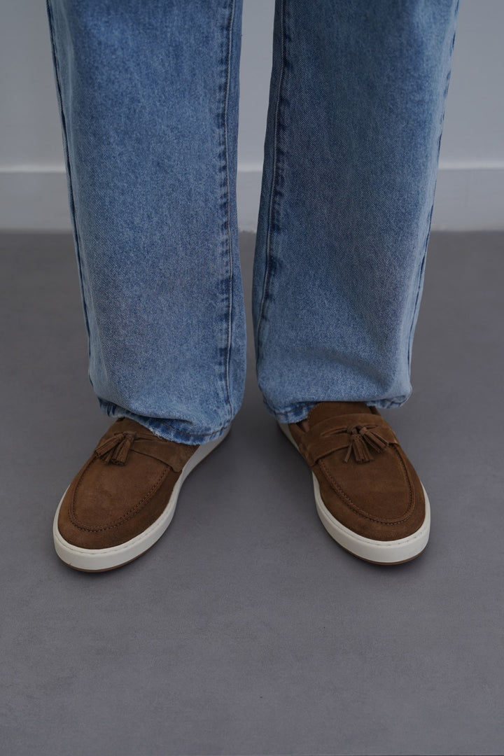 BROWN SUEDE LEATHER TASSEL LOAFERS