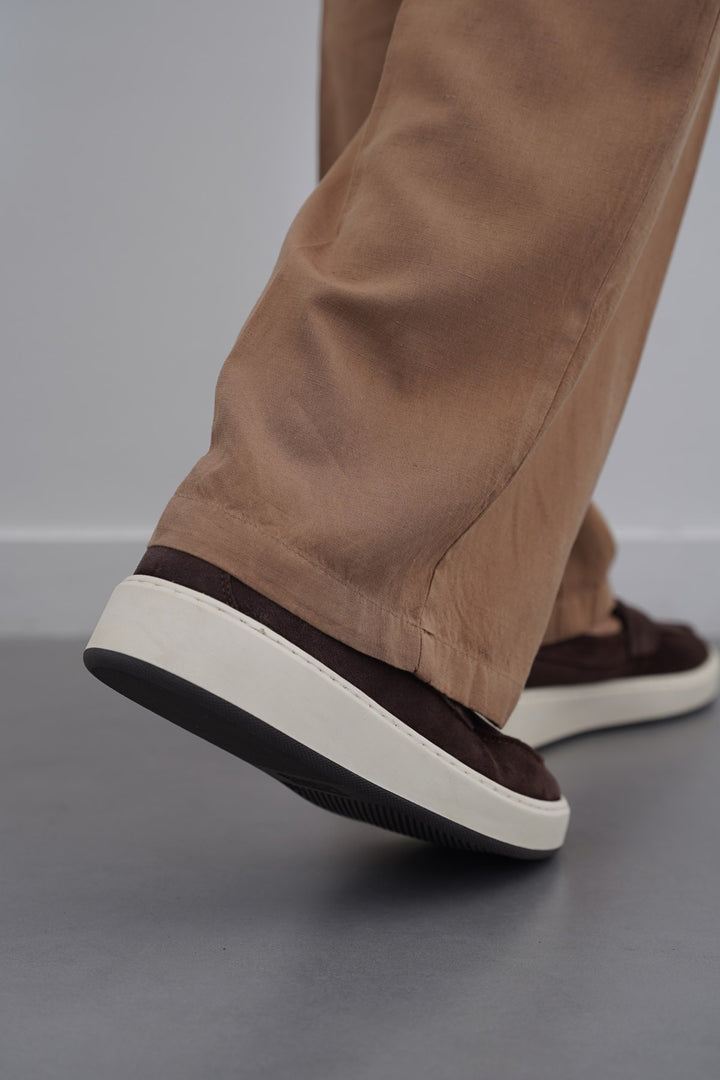 COFFEE SUEDE LEATHER TASSEL LOAFERS