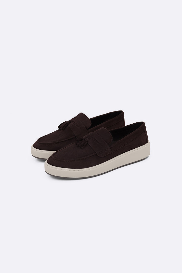 COFFEE SUEDE LEATHER TASSEL LOAFERS
