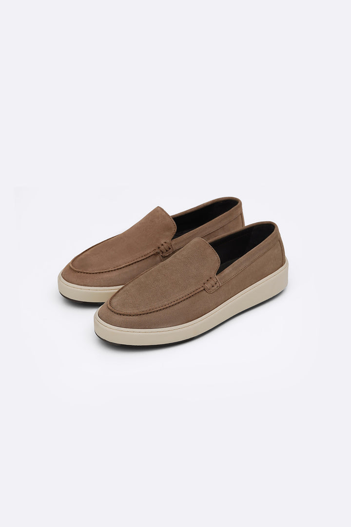 TAUPE SUEDE LEATHER SLIP ON LOAFERS
