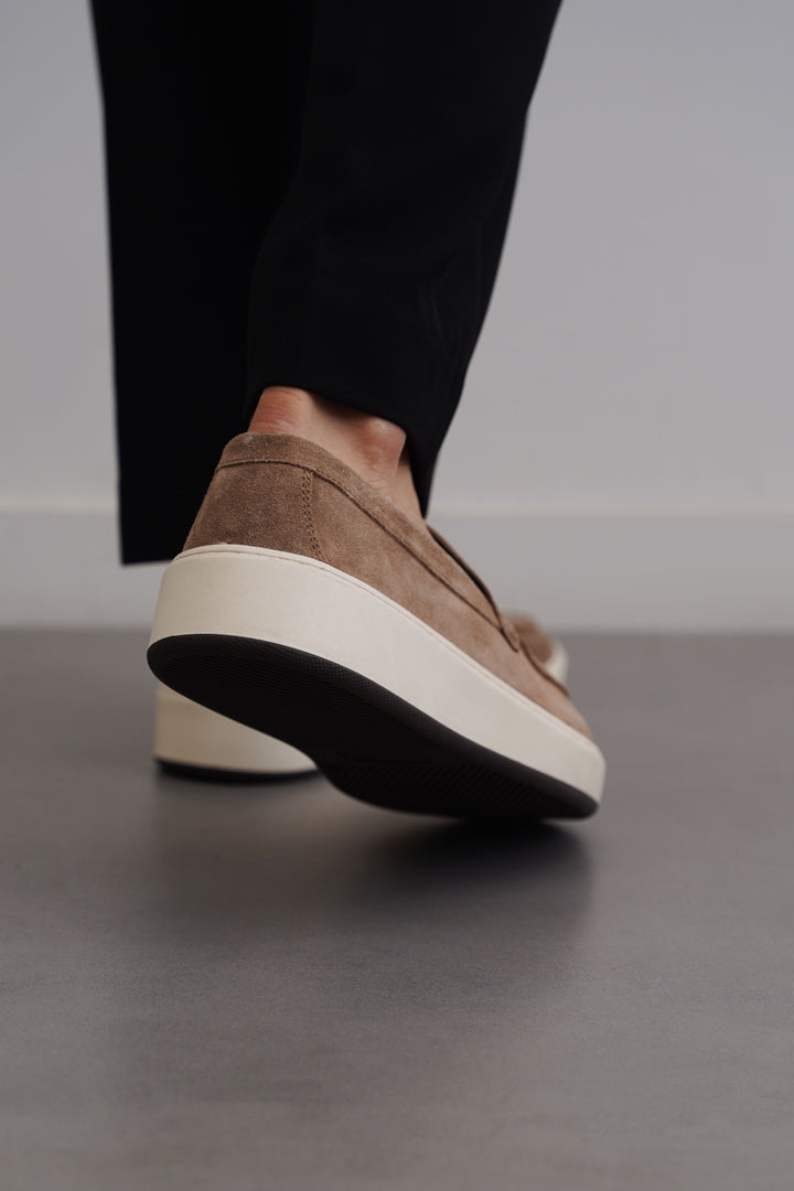 TAUPE SUEDE LEATHER SLIP ON LOAFERS