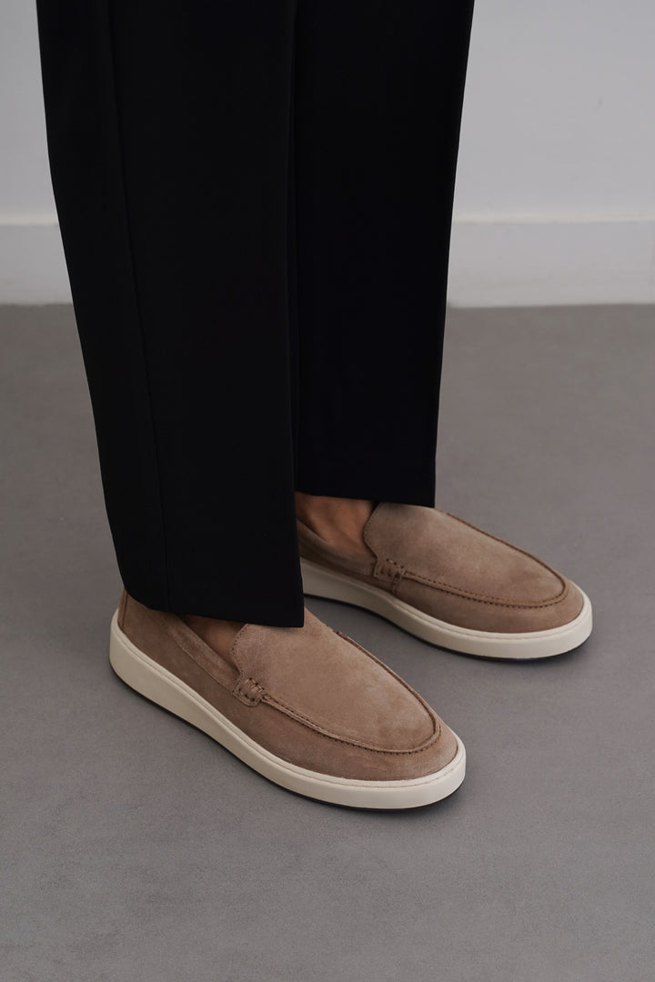 TAUPE SUEDE LEATHER SLIP ON LOAFERS