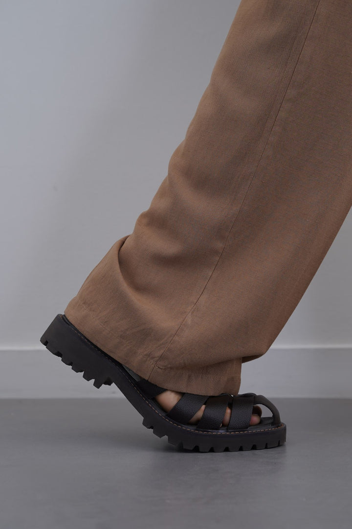 DARK BROWN CLASSIC FISHERMAN LEATHER SANDALS