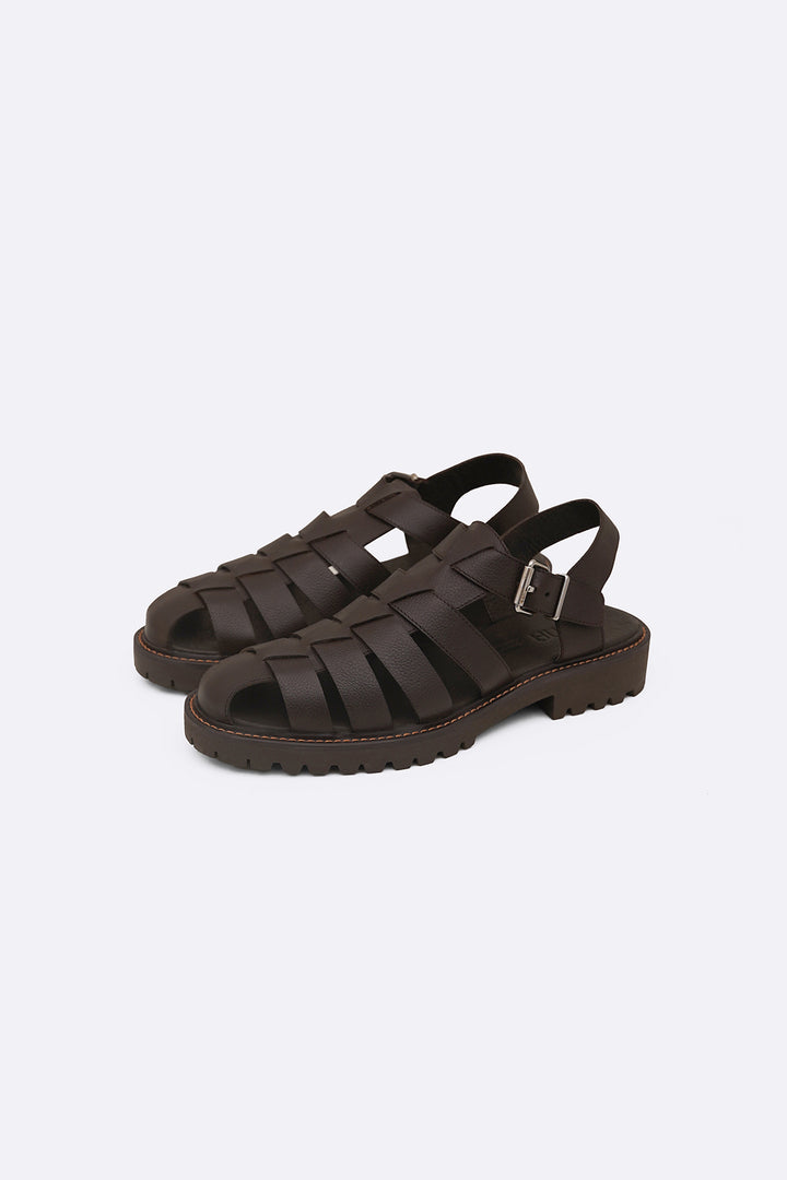 DARK BROWN CLASSIC FISHERMAN LEATHER SANDALS