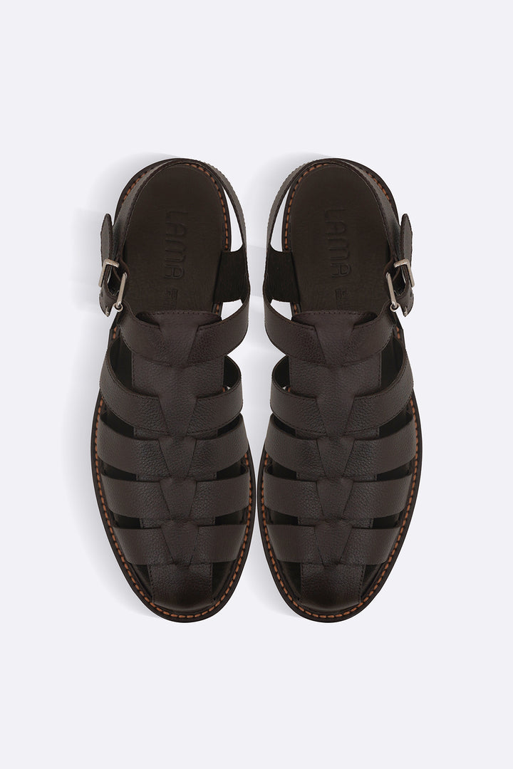 DARK BROWN CLASSIC FISHERMAN LEATHER SANDALS