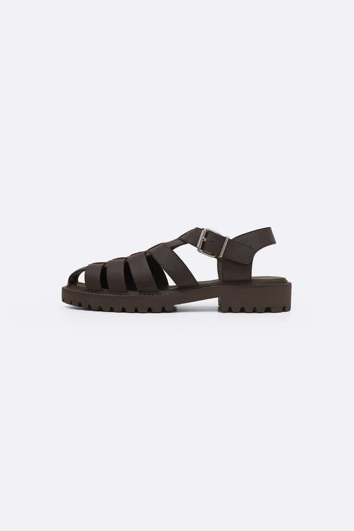 DARK BROWN CLASSIC FISHERMAN LEATHER SANDALS