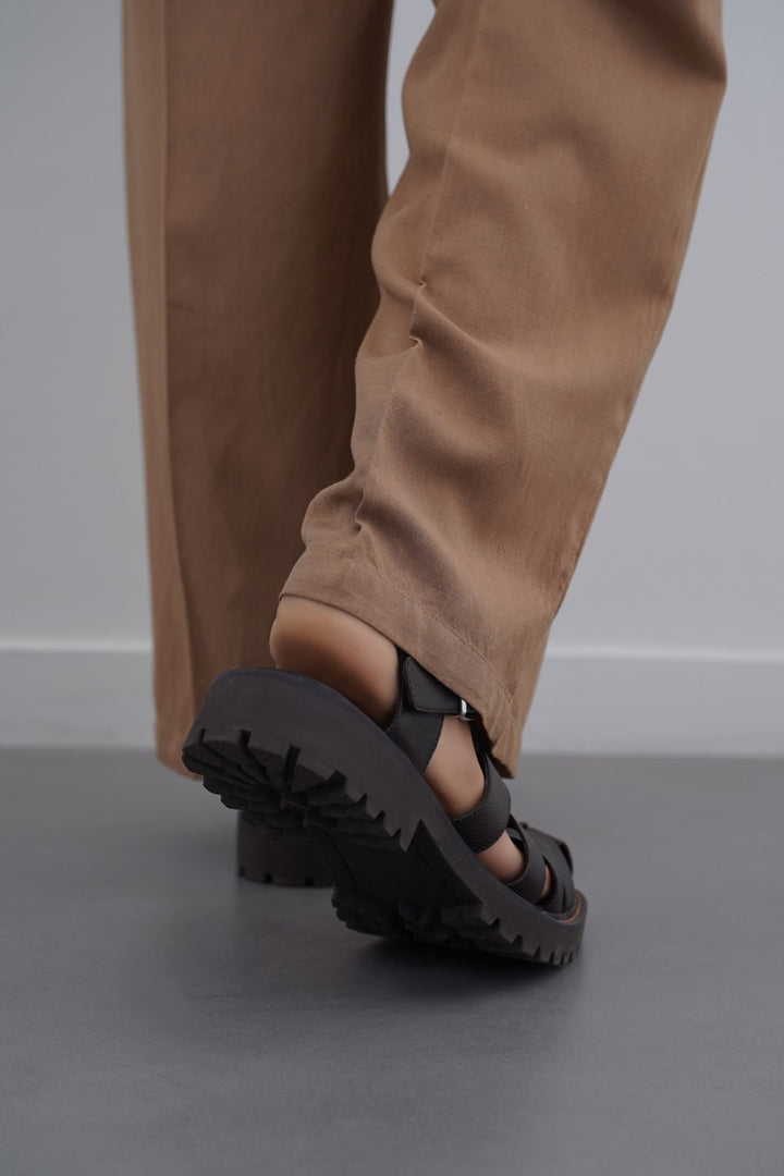 DARK BROWN CLASSIC FISHERMAN LEATHER SANDALS