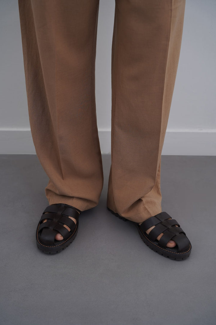 DARK BROWN CLASSIC FISHERMAN LEATHER SANDALS