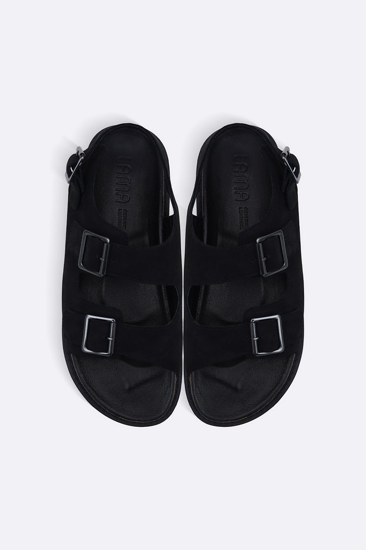 BLACK DOUBLE STRAP LEATHER SANDALS