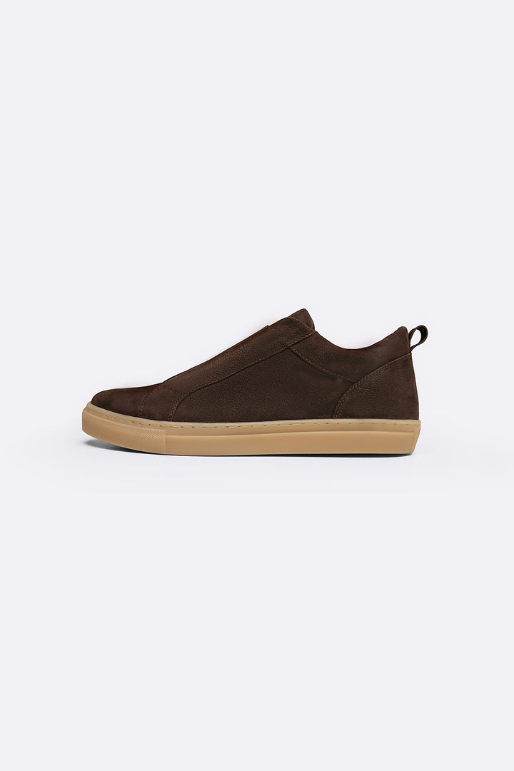 COFFEE LOW TOP LEATHER SNEAKERS
