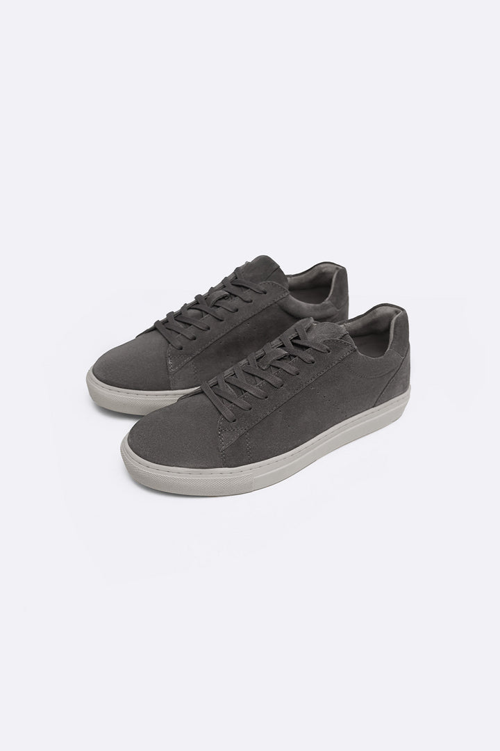 GREY LACE-UP LEATHER SNEAKERS