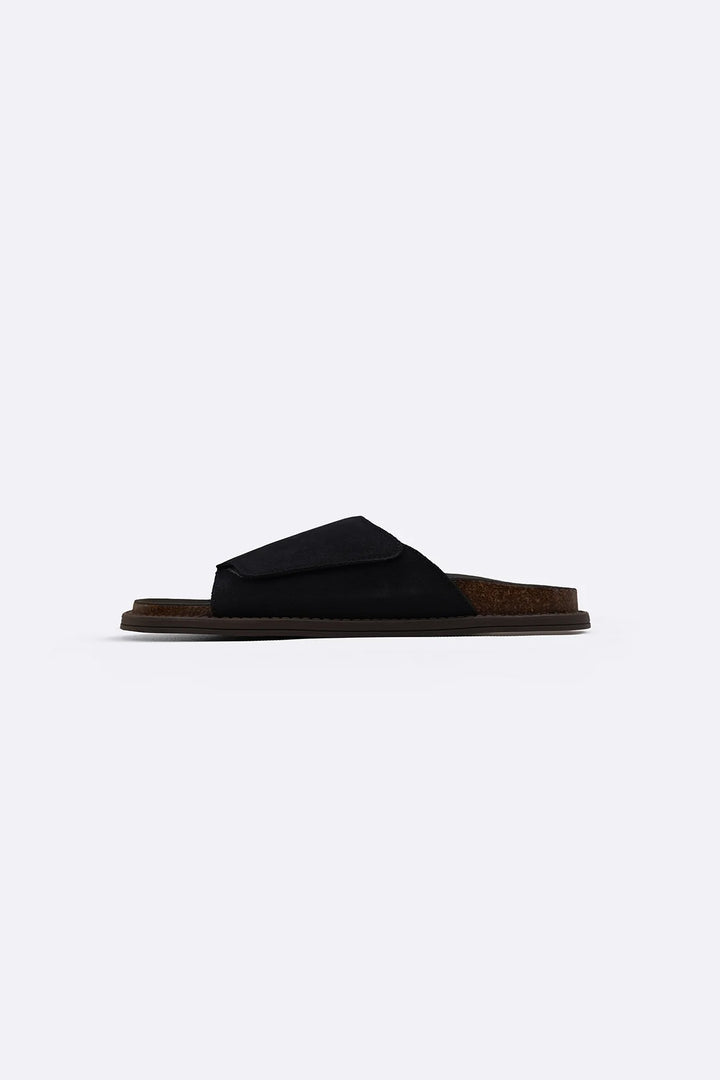 NAVY MONO SUEDE SLIDES