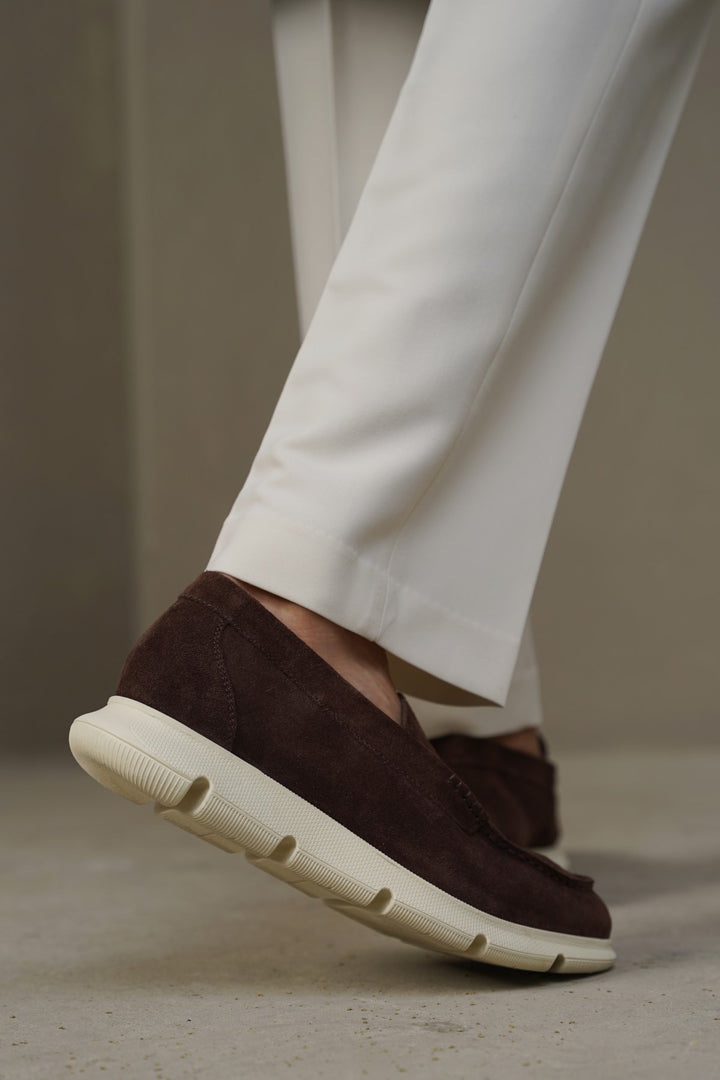 COFFEE AIR-SOLE SUEDE LOAFERS