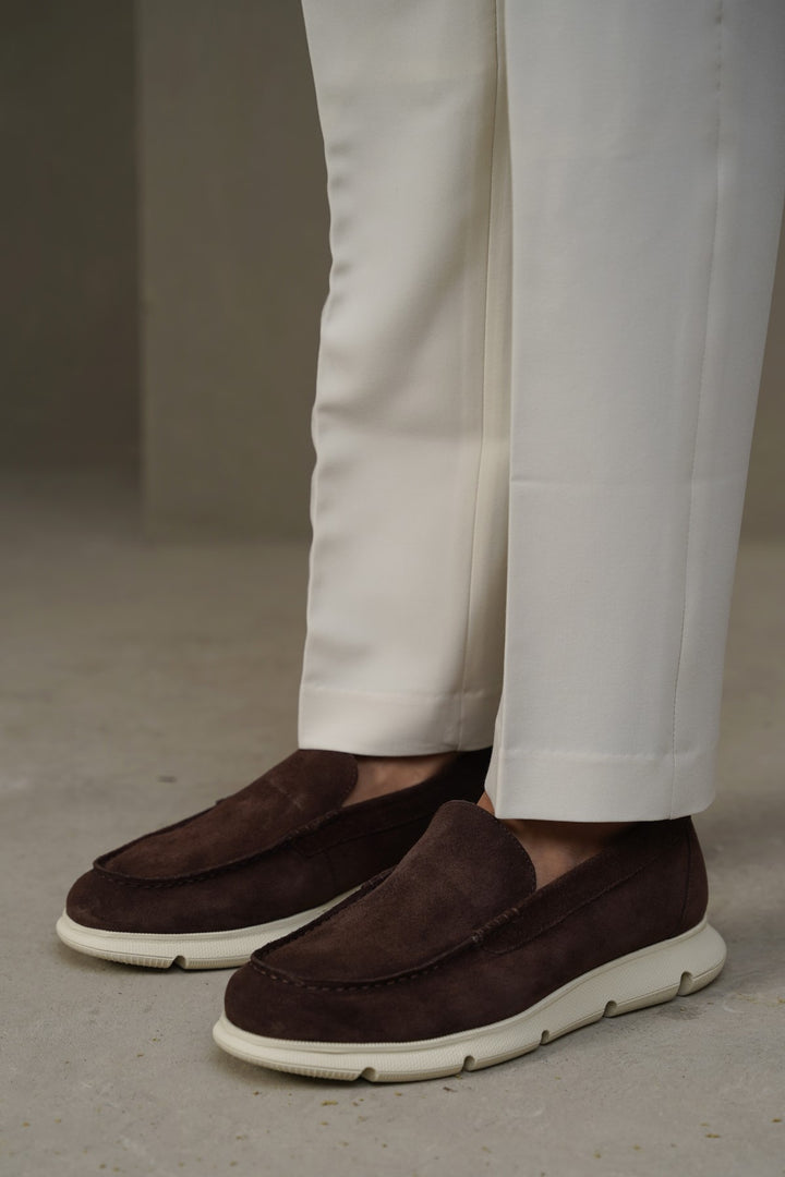 COFFEE AIR-SOLE SUEDE LOAFERS