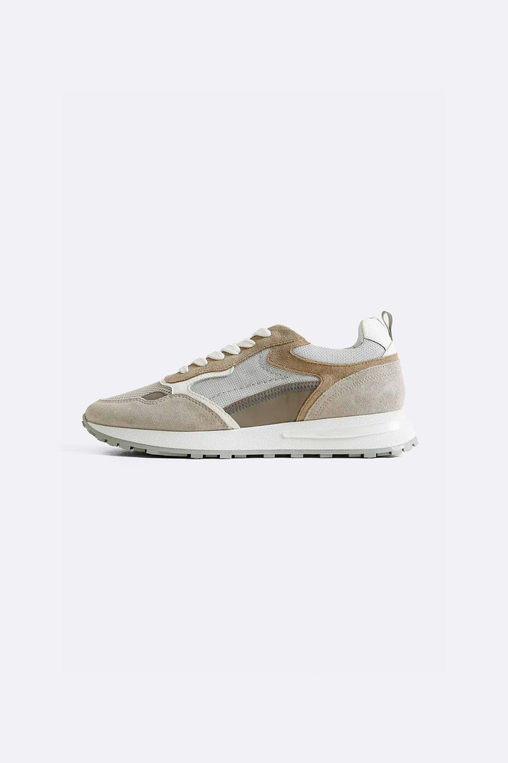 KHAKI COLORBLOCK LEATHER SNEAKERS