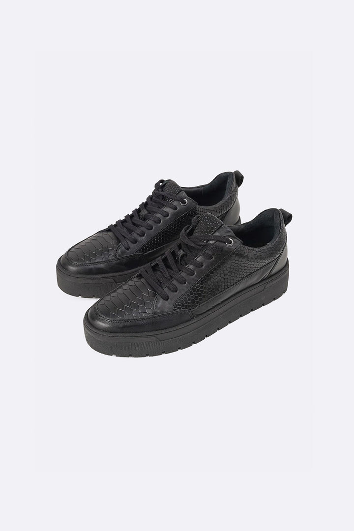 BLACK TEXTURED LEATHER SNEAKERS