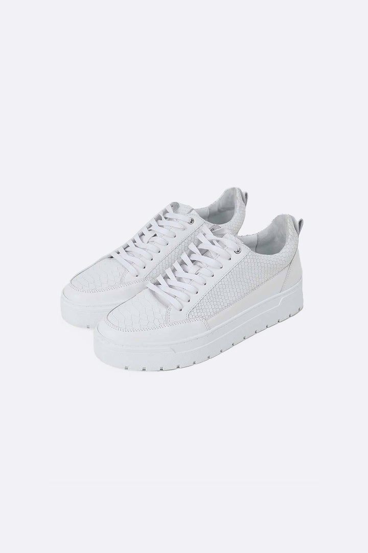 WHITE TEXTURED LEATHER SNEAKERS