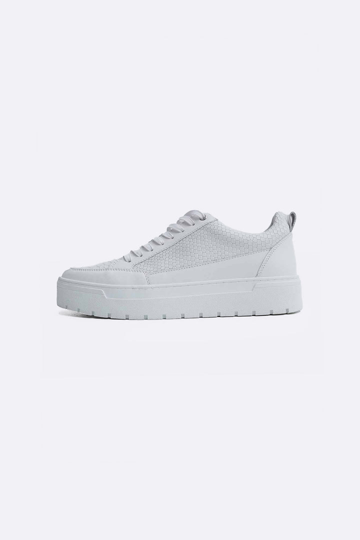 WHITE TEXTURED LEATHER SNEAKERS