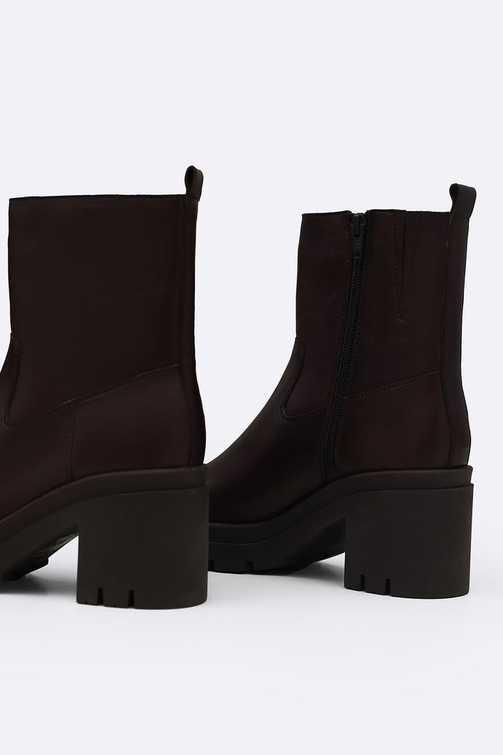 DARK BROWN LEATHER PLATFORM BOOTS
