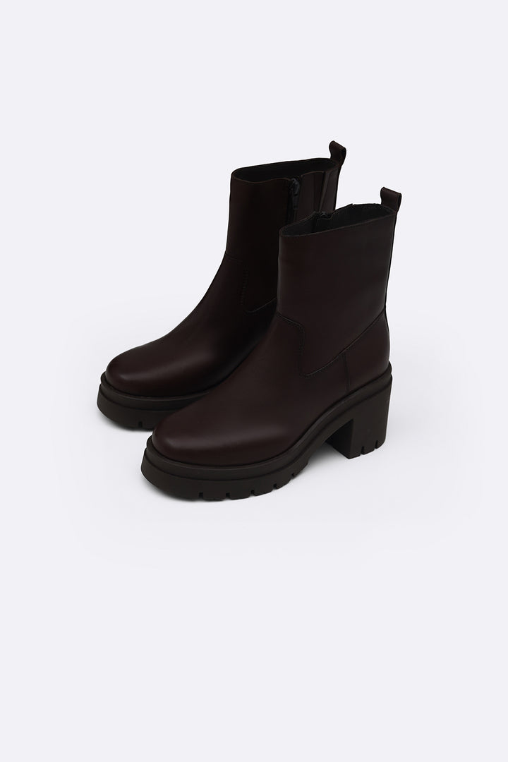 DARK BROWN LEATHER PLATFORM BOOTS