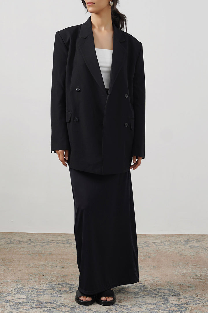 BLACK HIGH-WAISTED LONG SKIRT