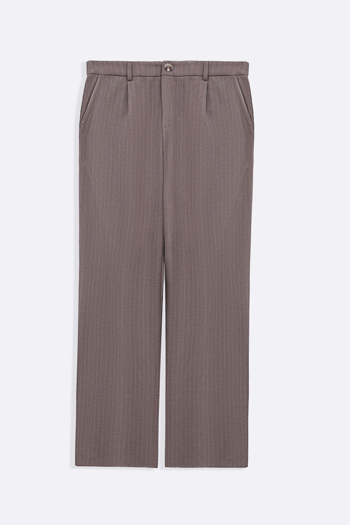 BEIGE TAILORED PINSTRIPE PANTS