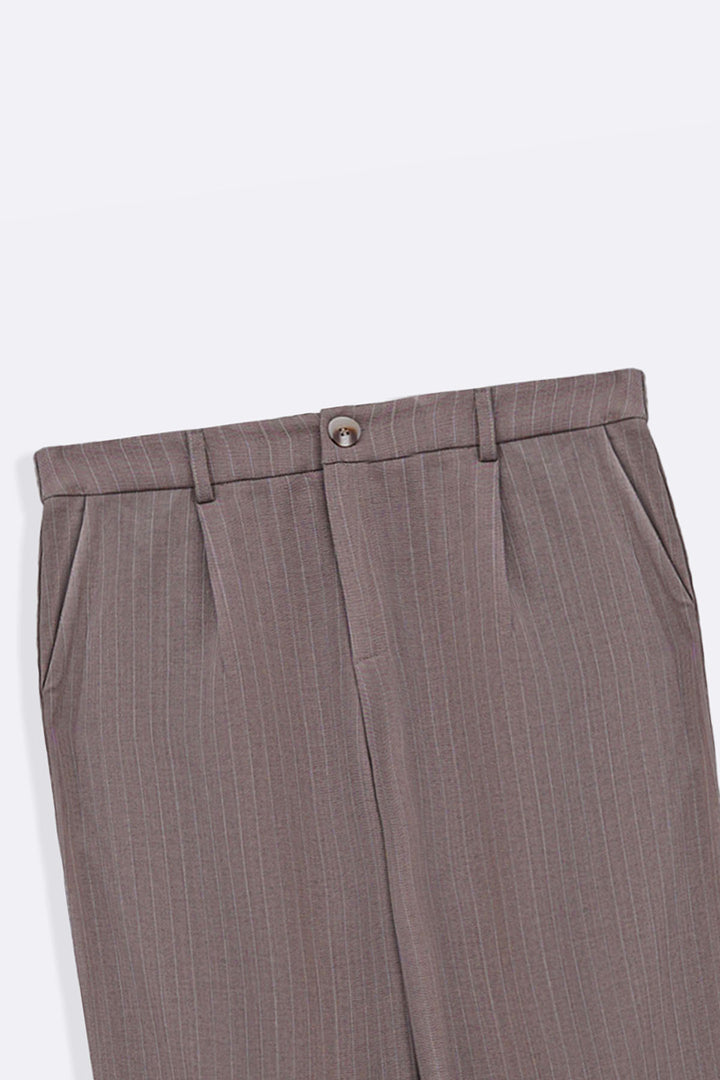 BEIGE TAILORED PINSTRIPE PANTS