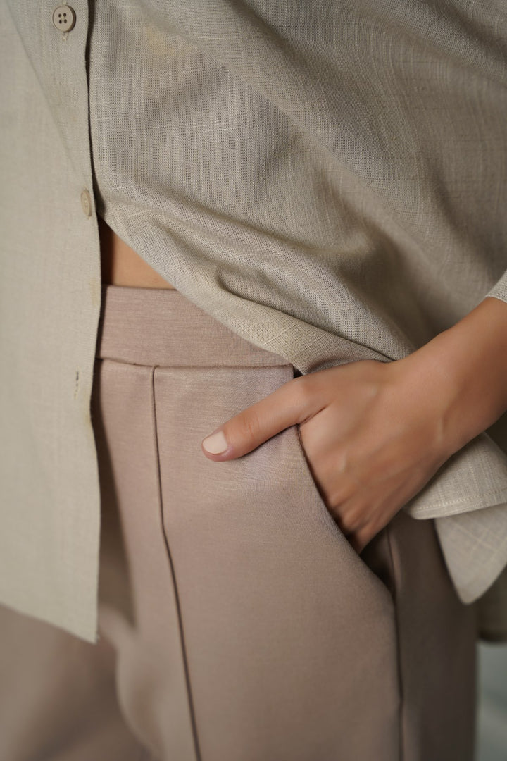 KHAKI STRAIGHT LOOSE TROUSERS