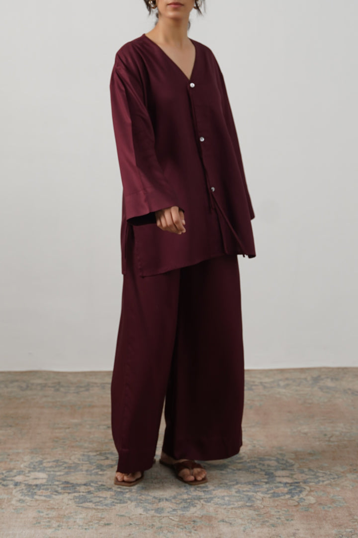 BURGUNDY WIDE BASIC PANTS