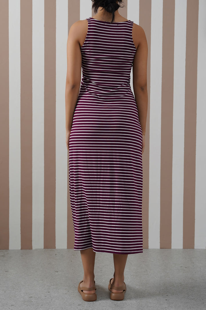 BURGUNDY STRIPED SUMMER DRESS