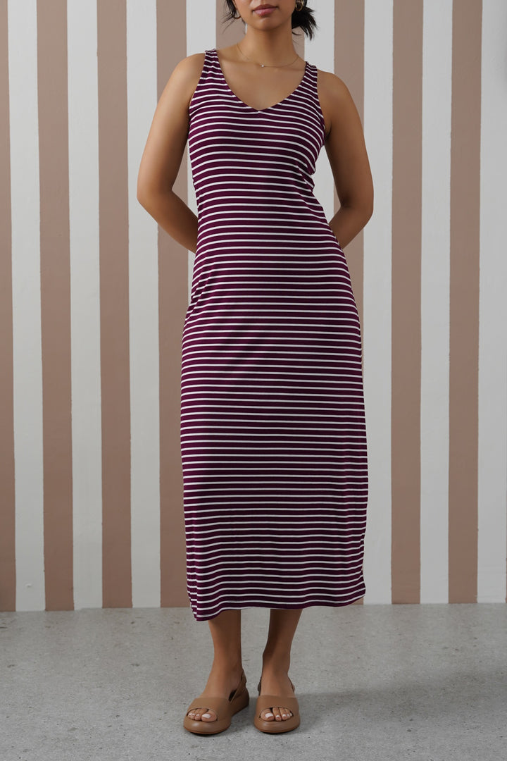 BURGUNDY STRIPED SUMMER DRESS