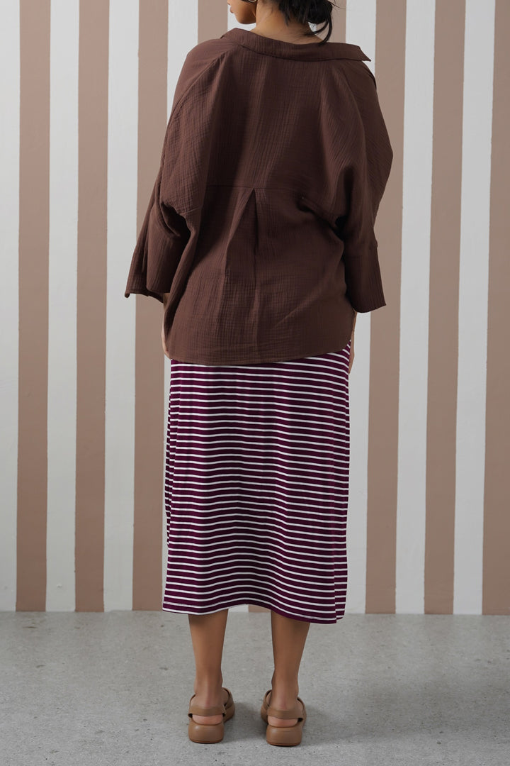 BURGUNDY STRIPED SUMMER DRESS