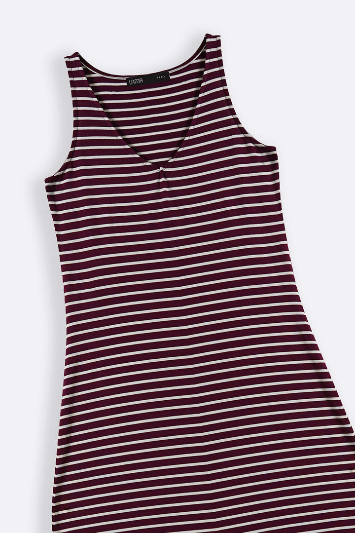 BURGUNDY STRIPED SUMMER DRESS
