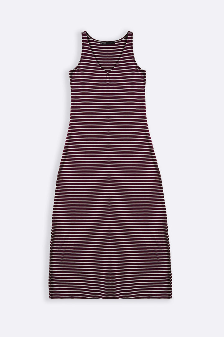 BURGUNDY STRIPED SUMMER DRESS