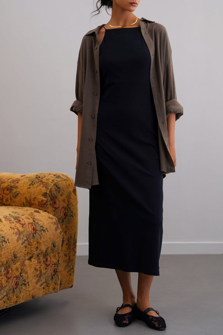 BLACK BODYCON A-LINE DRESS