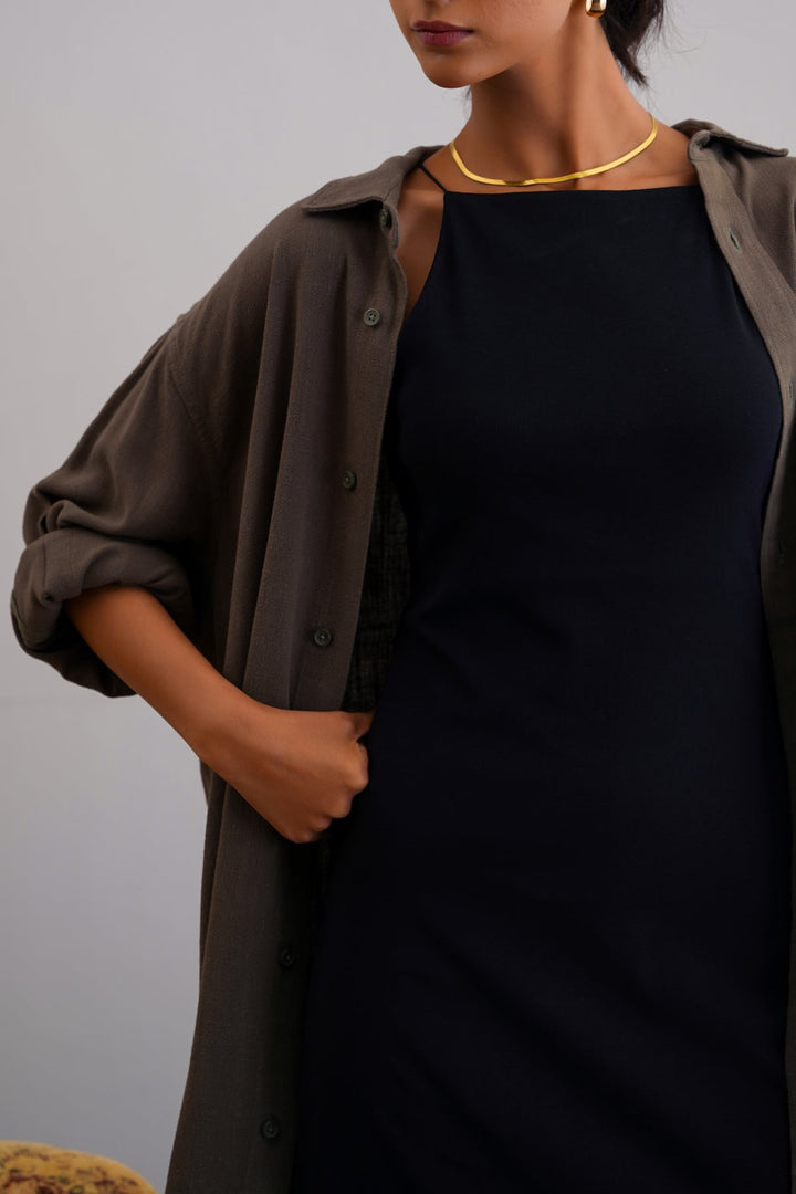 BLACK BODYCON A-LINE DRESS
