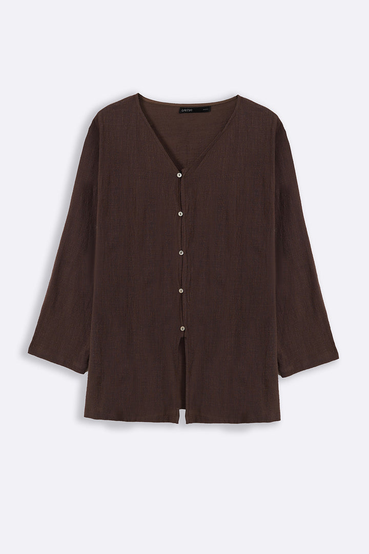 BROWN PURE COTTON GAUZE BLOUSE